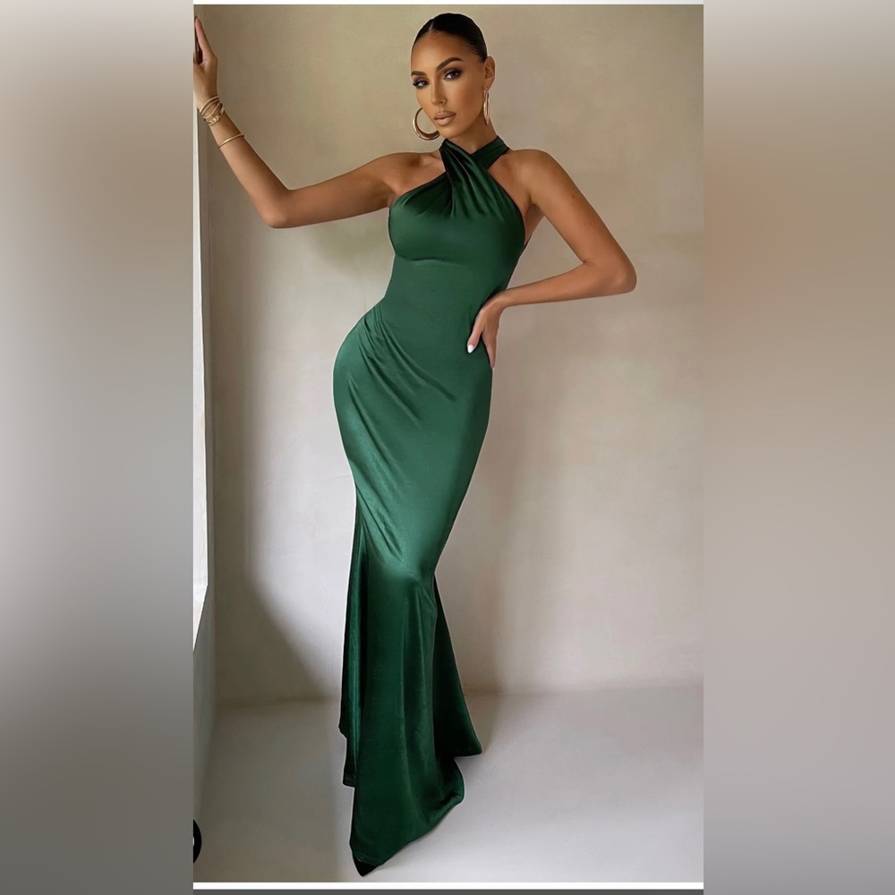 Green Statin Halterneck CLUB LONDON size 4